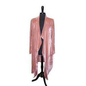 Suzanne Betro Velour Coatagin Open Front Duster Dusty Rose Pink Size M
